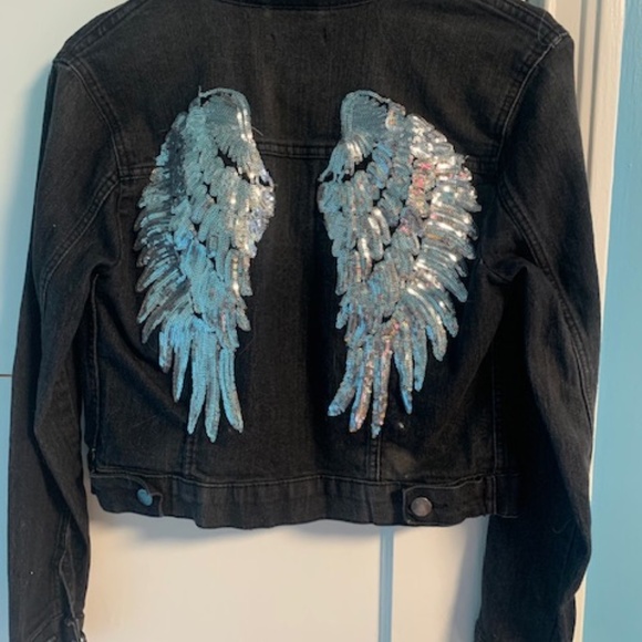 Black denim embellished jean jacket - Picture 1 of 3